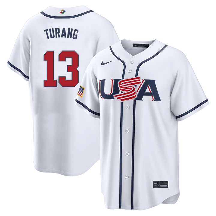 13 Brice Turang USA 2026 World Baseball Classic Baseball Jersey Team USA WBC 2026 Merch Navy - Image 2