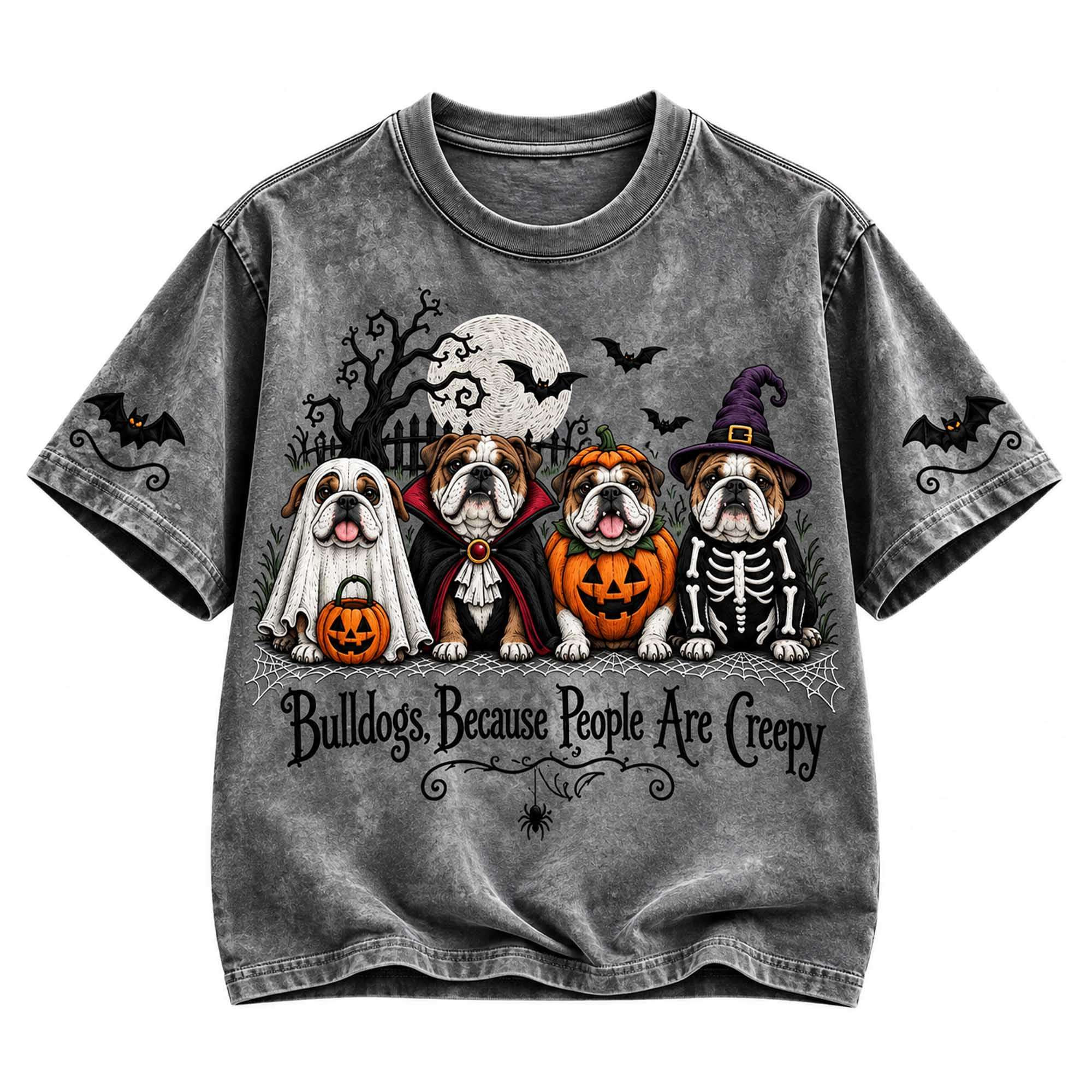 2026 Halloween Bulldogs Because People Are Creepy Shirt Gift For Bulldogs Lovers