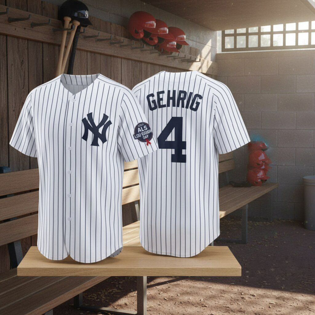 2026 New York Yankees Number 4 ALS Lou Gehrig Day Jersey NY Yankees Merch Cool Baseball Gifts