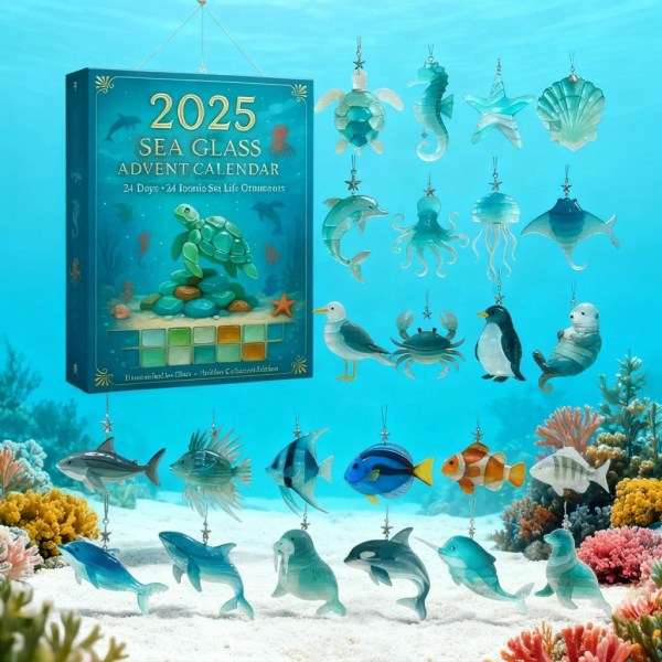 2026 Sea Glass Advent Calendar 24 Coastal Sea Life Ornaments Christmas Gifts Ideas - Image 2