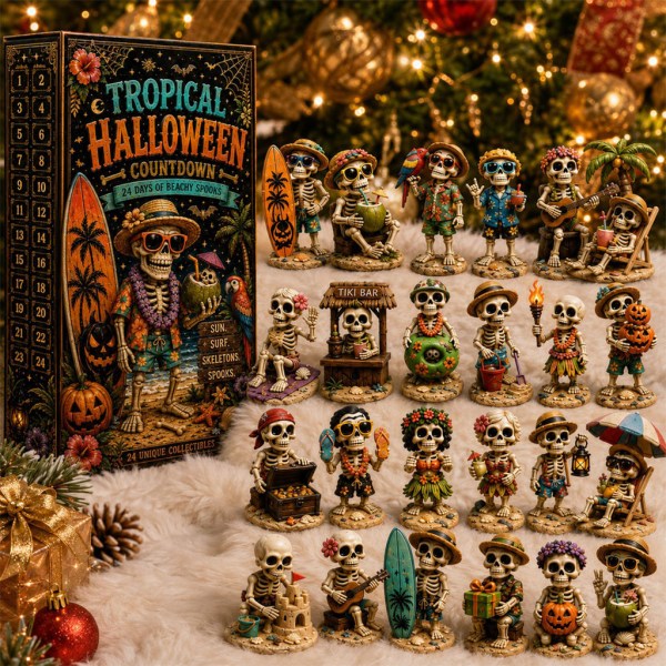 24-Day Beach Vacation Skeleton Halloween Countdown Advent Calendar Tropical Ornaments Gifts - Image 2