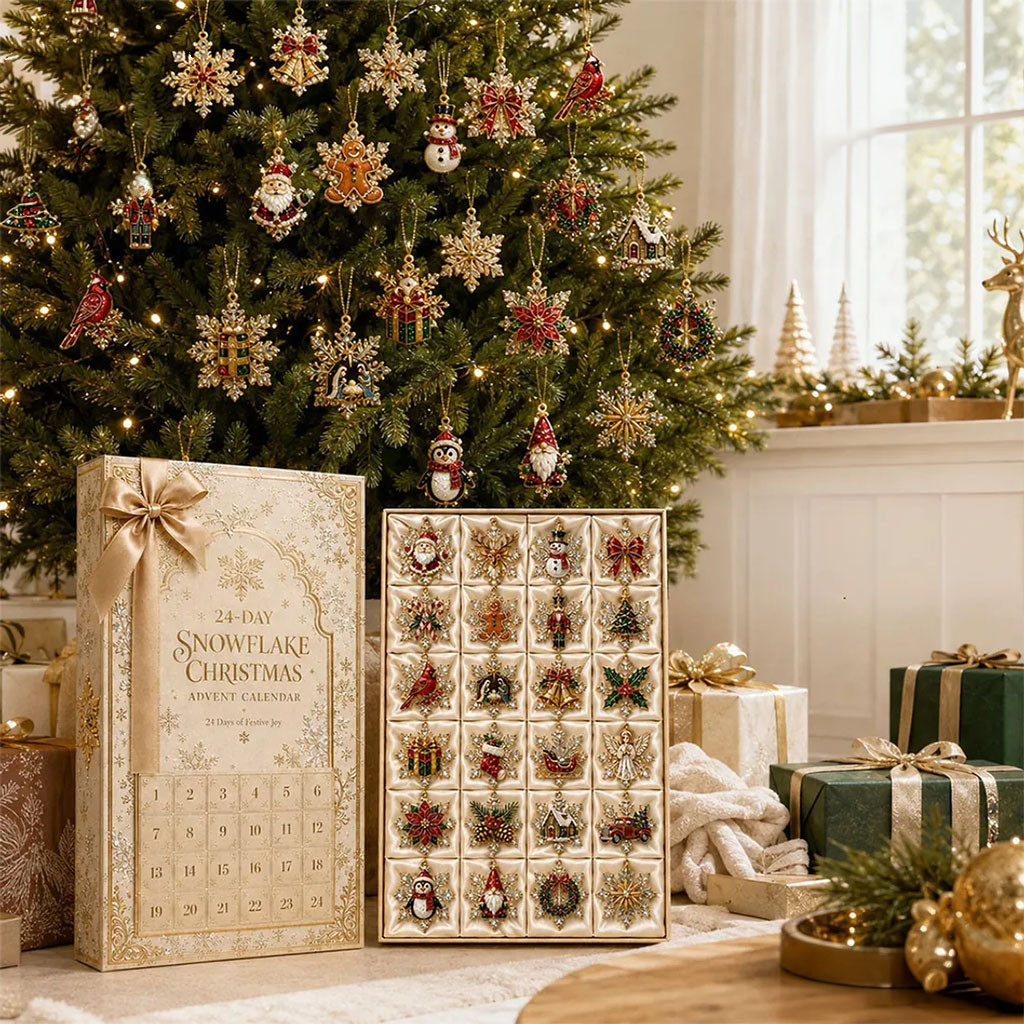 24 Days Of Snowflake Christmas Advent Calendar Xmas Ornaments Decor Gift For Family