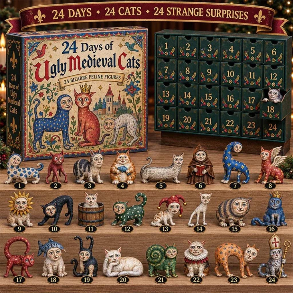 24 Days of Ugly Medieval Cats Advent Calendar Christmas Ornaments Funny Xmas Gifts