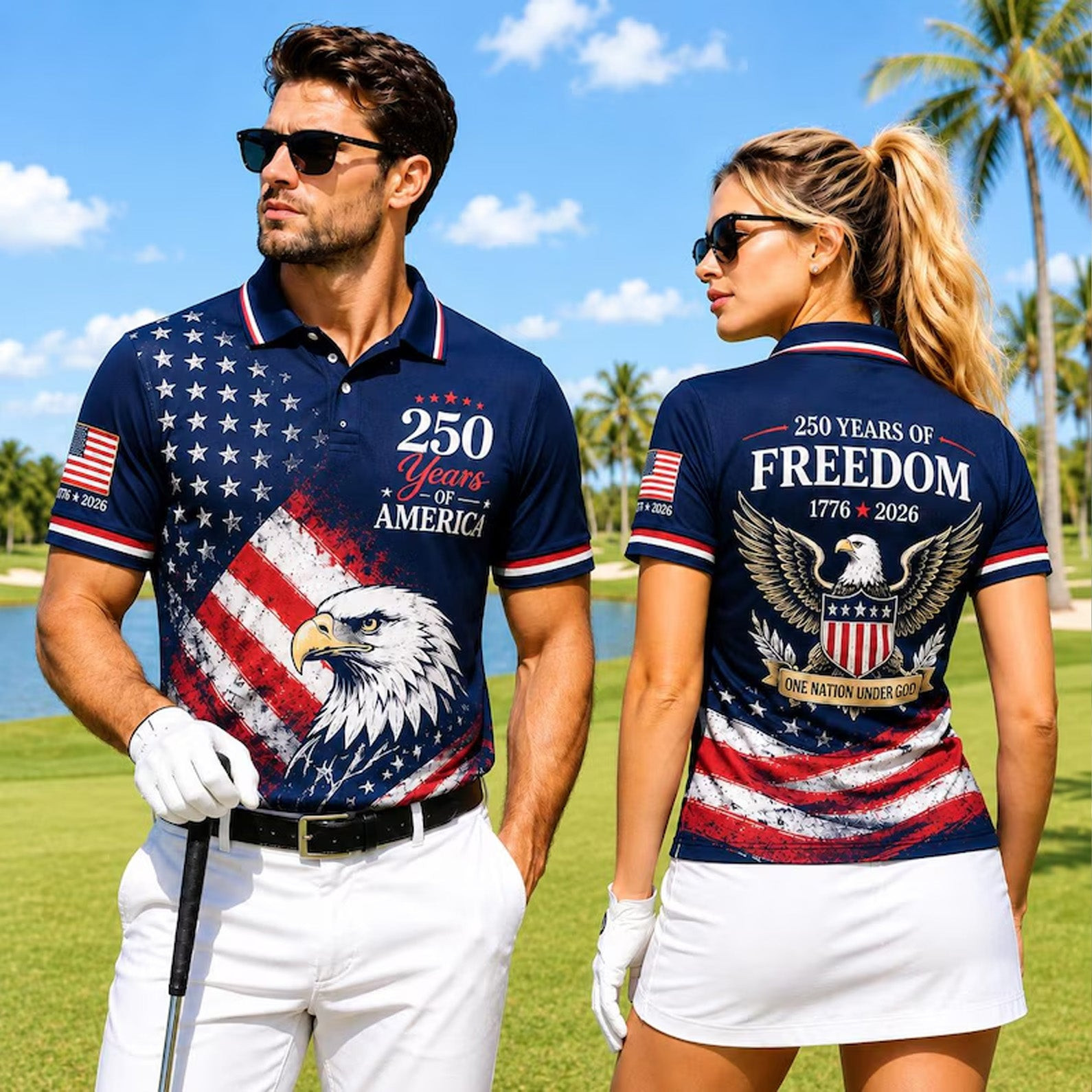 250 Years Of America Golf Polo Shirt Patriotic USA Flag Eagle Merch 4th Of July Golfer Gift