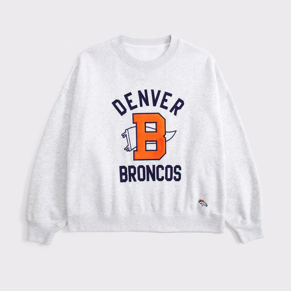 Abercrombie & Fitch x NFL Merch 2026 Denver Broncos Football Grey Sweatshirt Broncos Merch