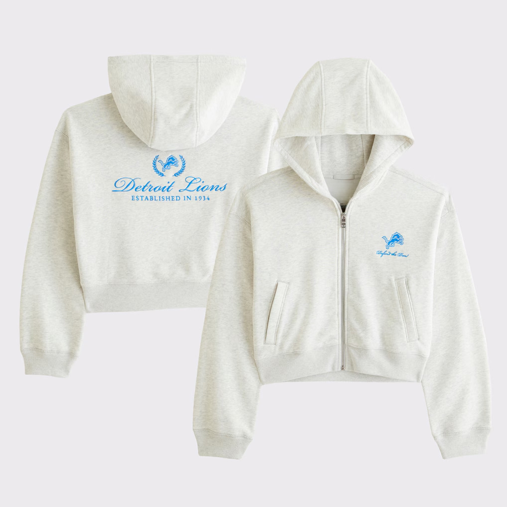 Abercrombie & Fitch x NFL Merch 2026 Detroit Lions Football Cropped Zip Hoodie Game Day Lions Merch