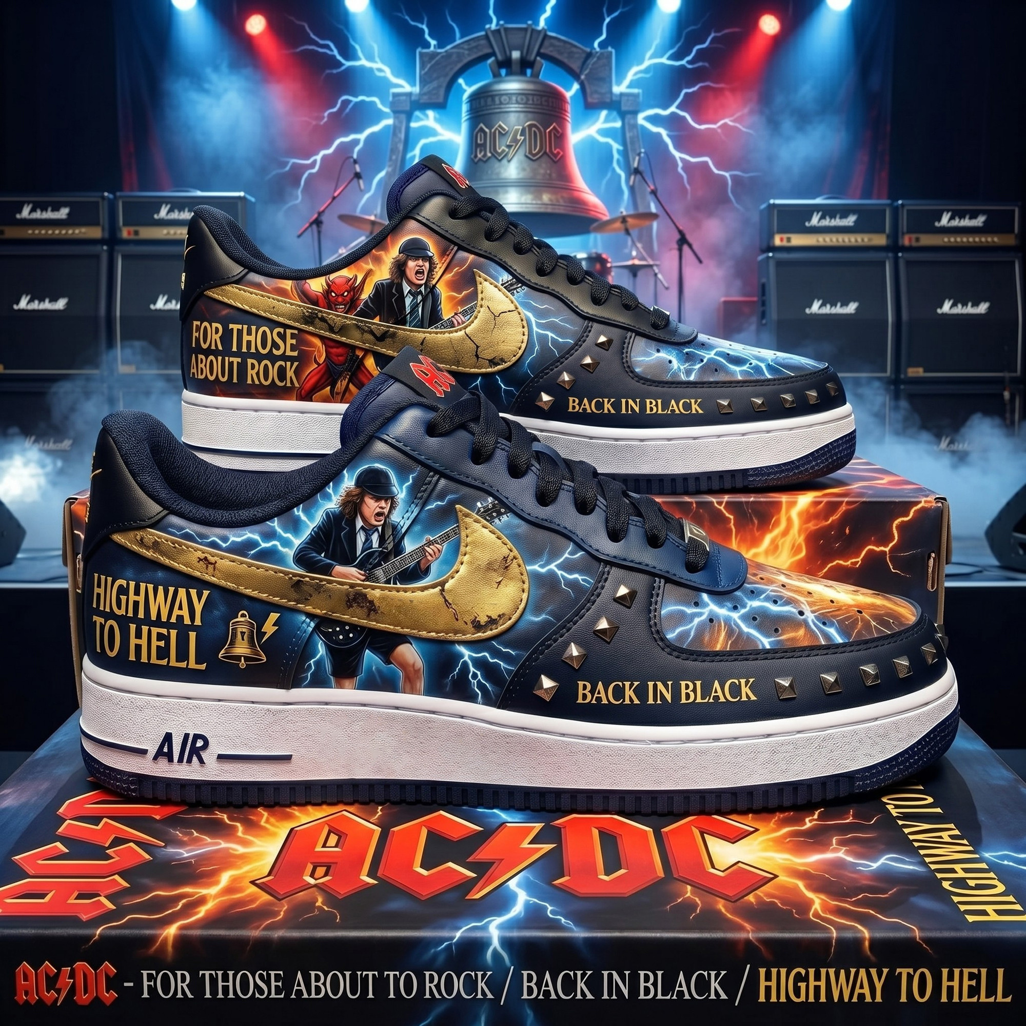 AC DC Back In Black Highway To Hell Shoes Sneakers 2026 AC DC Merch Gift For Rock Band Fans