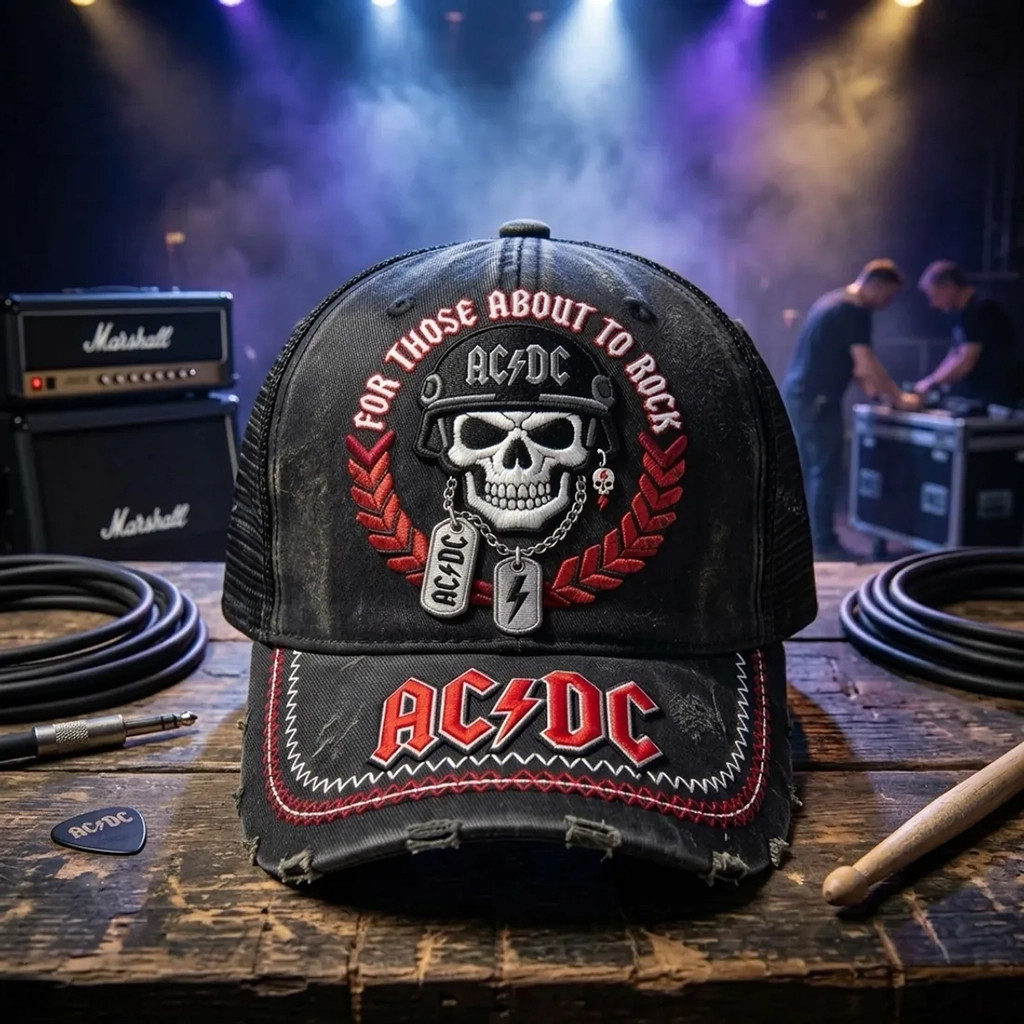 AC DC For Those About To Rock Distressed Hat Skull Baseball Cap AC DC Merch Gift For Music Fans