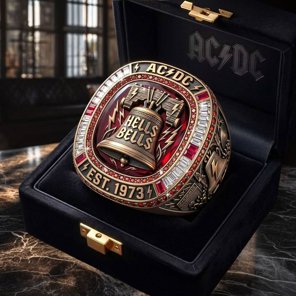 AC DC Hells Bells Est 1973 Commemorative Ring ACDC Merch Present For Rock Band Fans