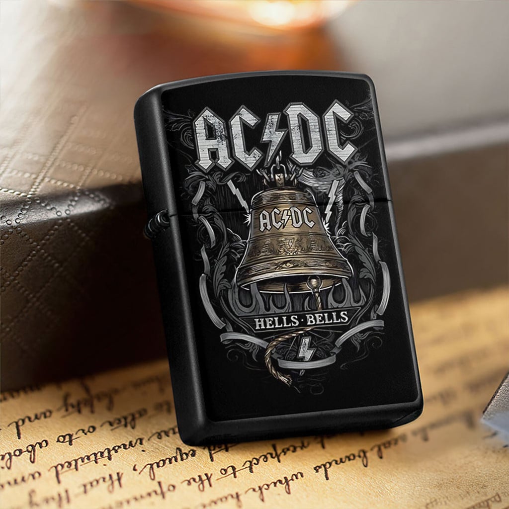 AC DC Hells Bells Zippo Lighter Case AC DC Merch Rock Fan Gears Gift For Father In Law