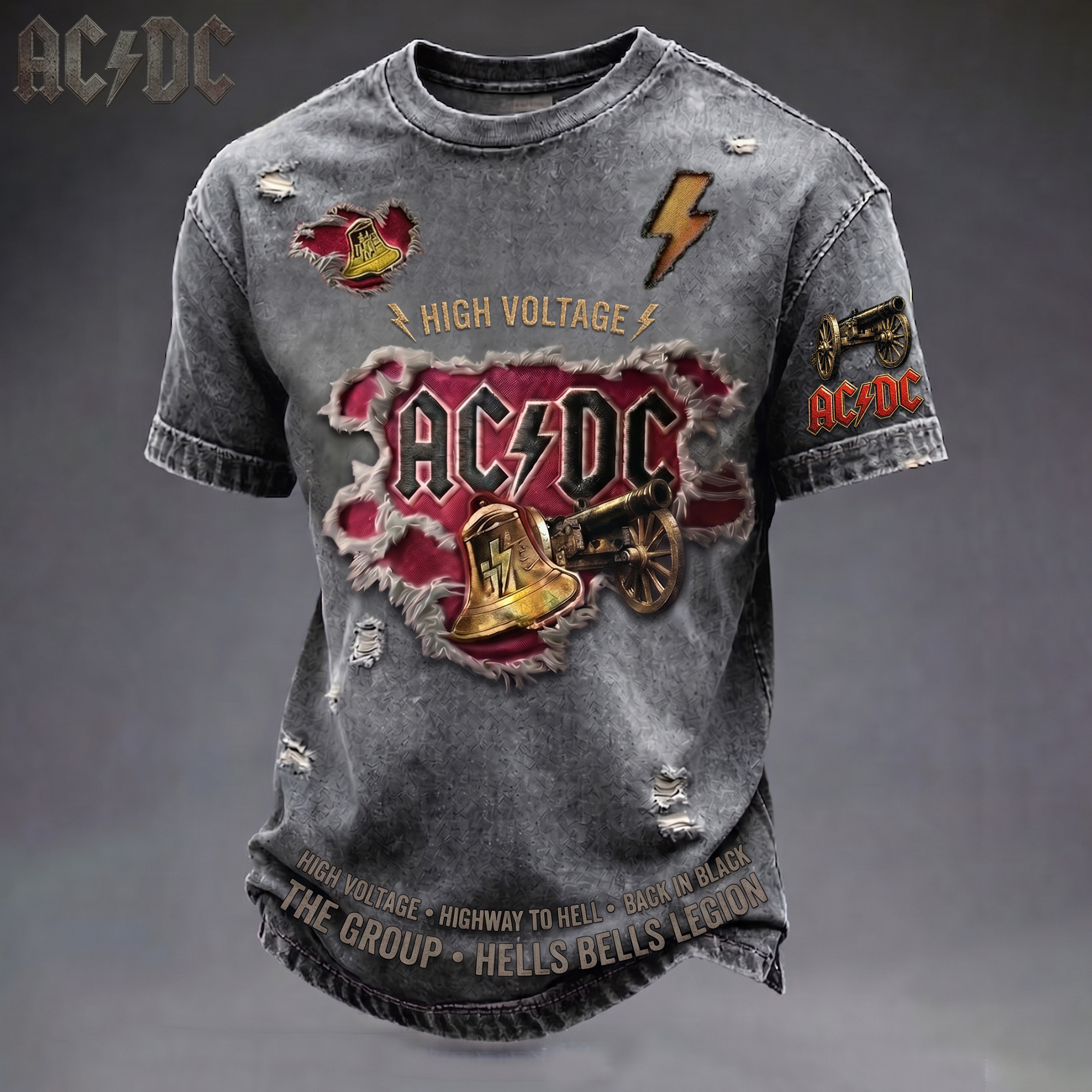 AC DC High Voltage T-Shirt Distressed The Group Hells Bells Legion Shirt AC DC Band Merch