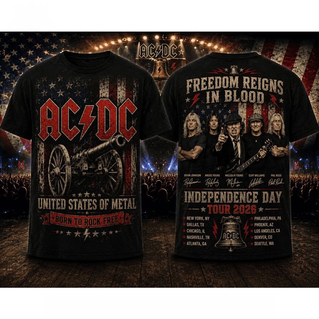 AC DC Independence Day Tour 2026 T-Shirt Freedom Reigns In Blood Shirt AC DC Merch Fan Gifts