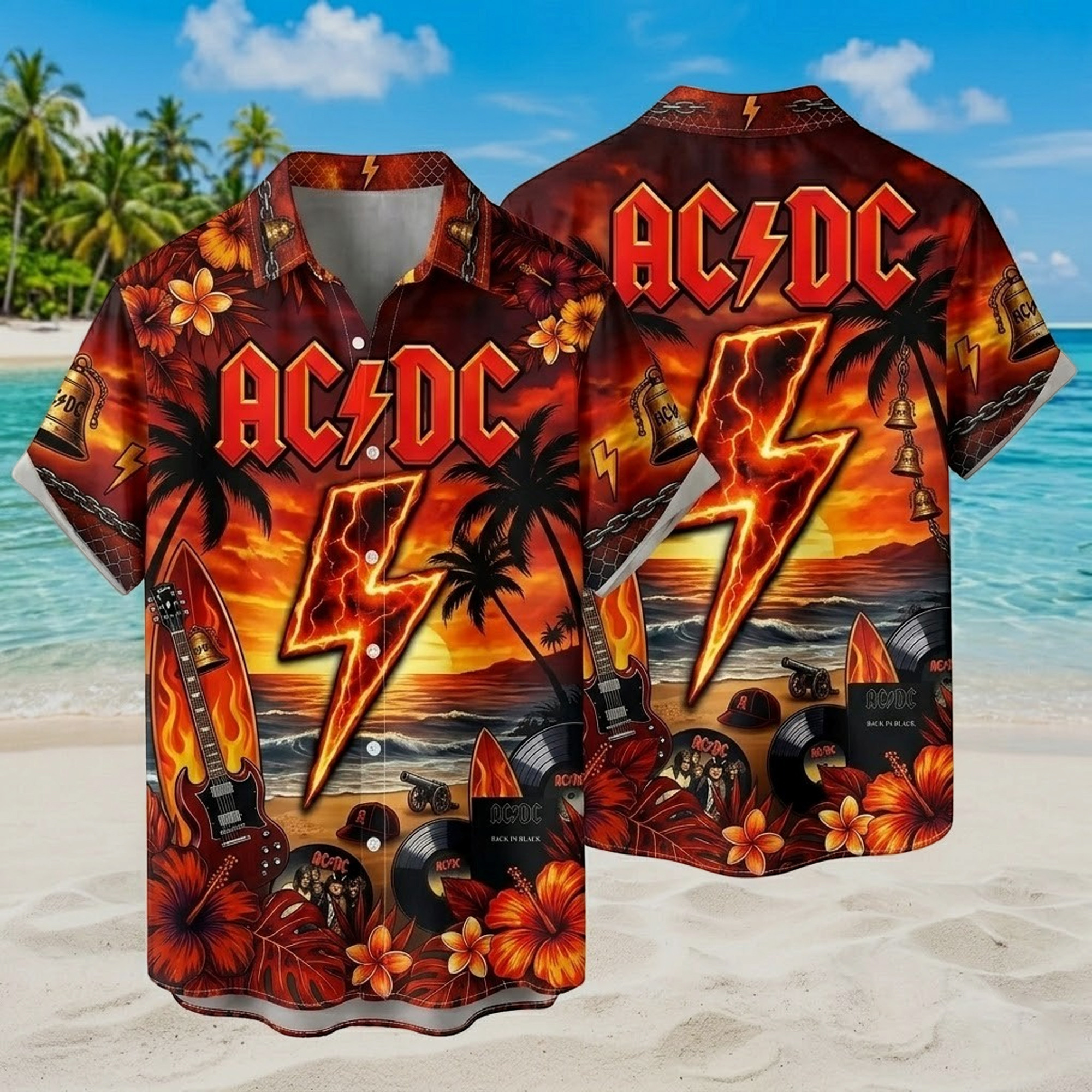 AC DC Rock Band Aloha Hawaiian Shirt AC DC Merch Summer Gifts For Rock Fan
