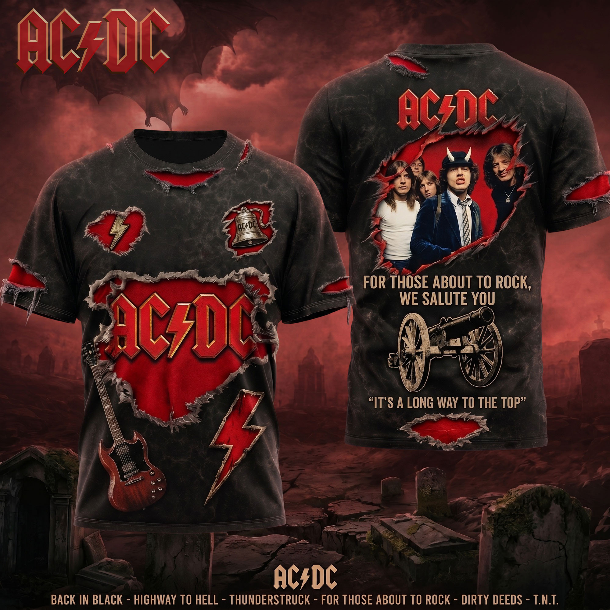 ACDC For Those About To Rock We Salute You Distressed T-Shirt ACDC Merch Top Father's Day Gifts