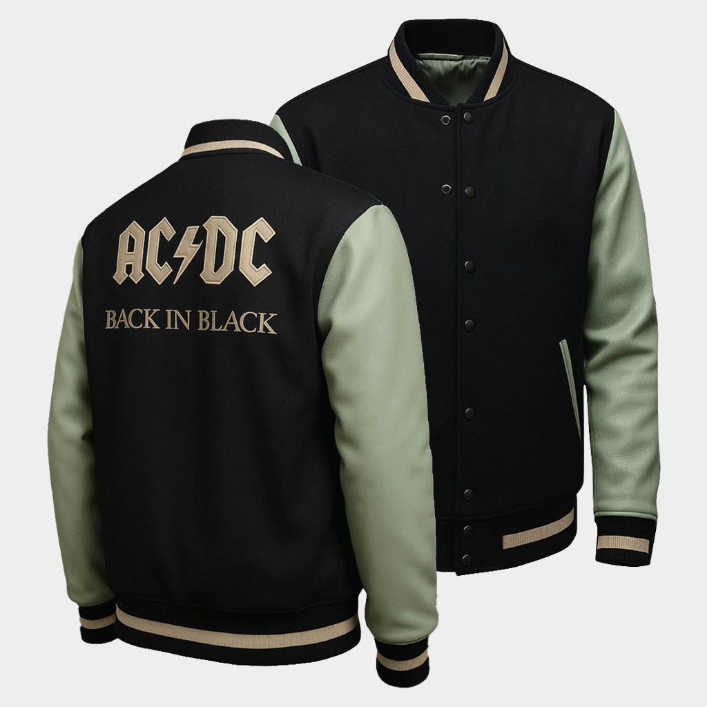 ACDC Merch 2026 ACDC Back In Black Varsity Jacket Birthday Gift For Music Fans