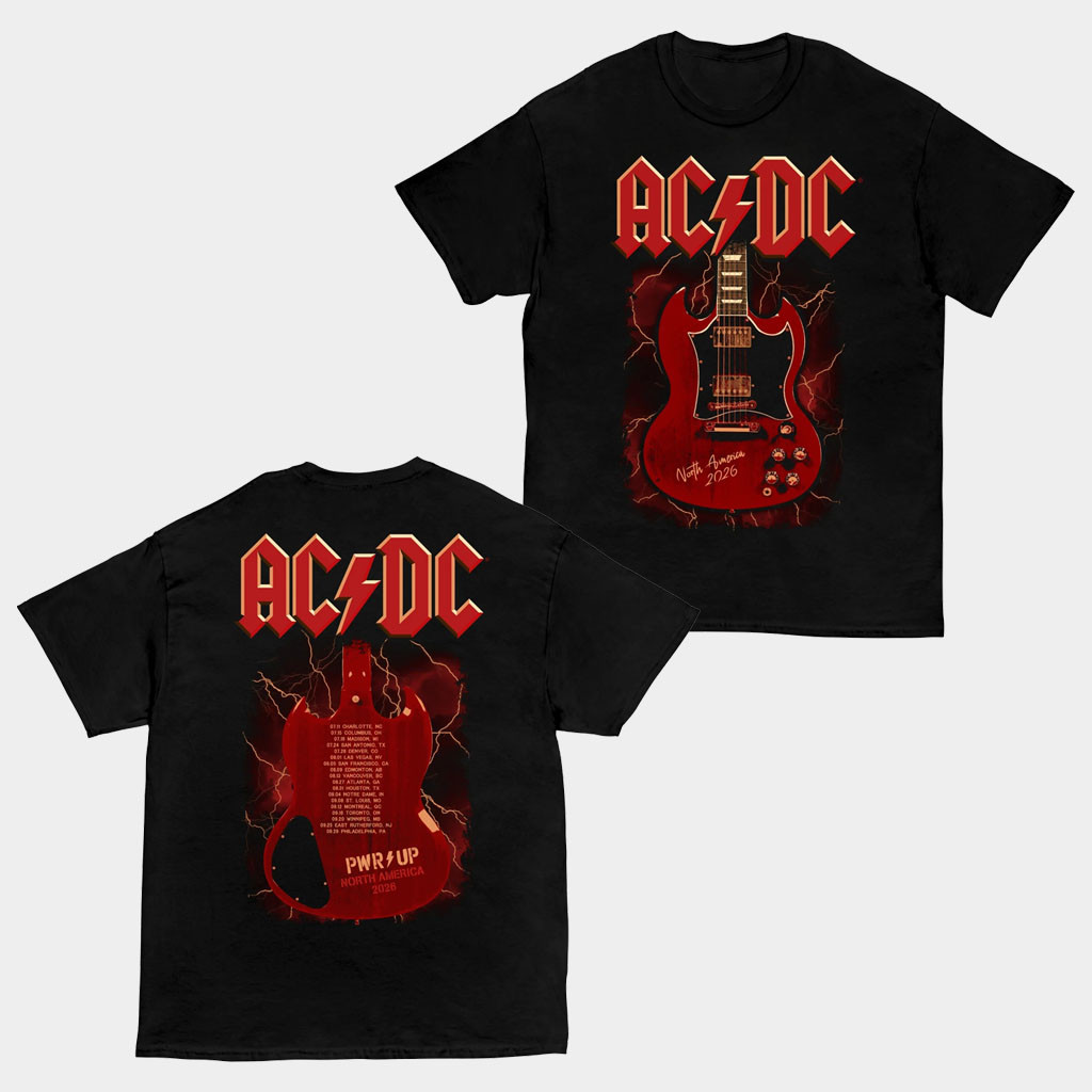 ACDC Merch 2026 Angus Guitar PWR UP Tour T-Shirt Gifts For A Rock Music Lover