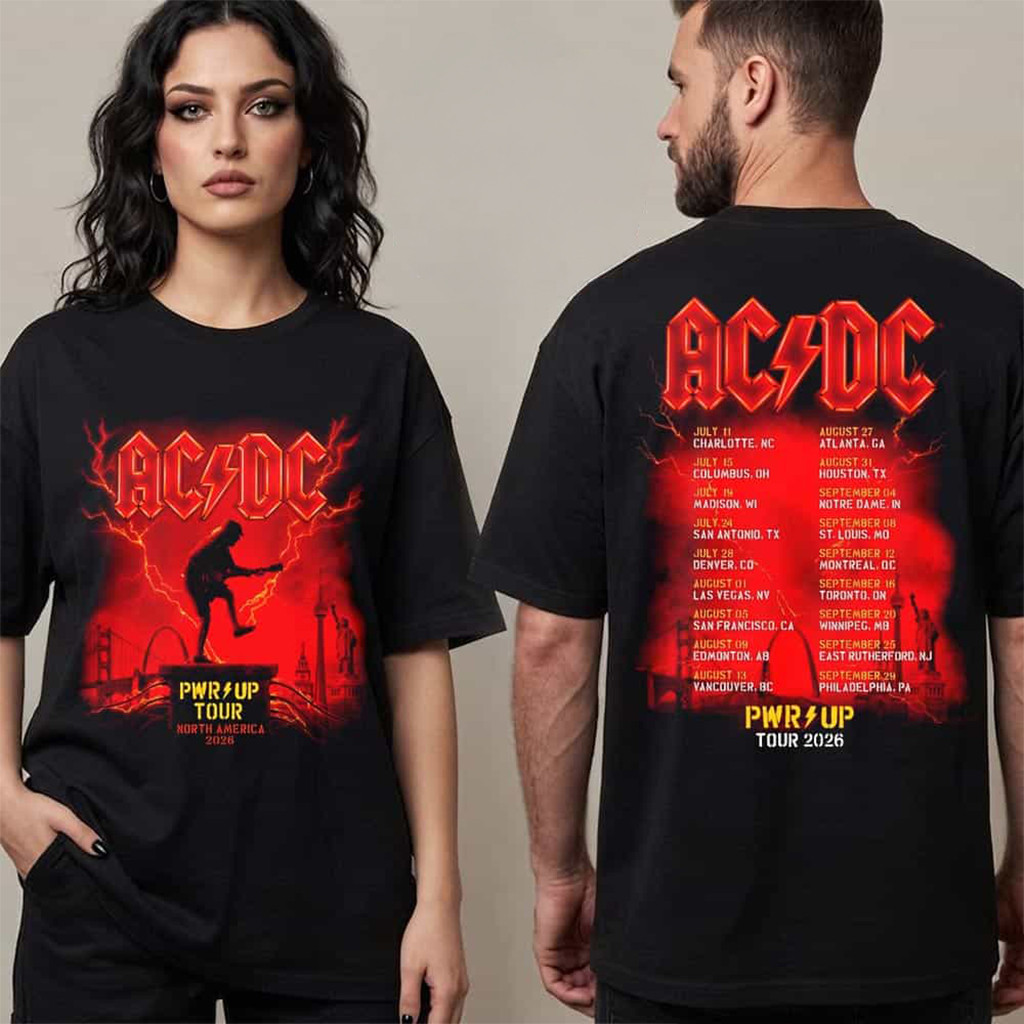 ACDC Pwr Up Tour 2026 Merch Angus North America Tour 2026 Schedule Tour Dates T-Shirt Fan Gifts