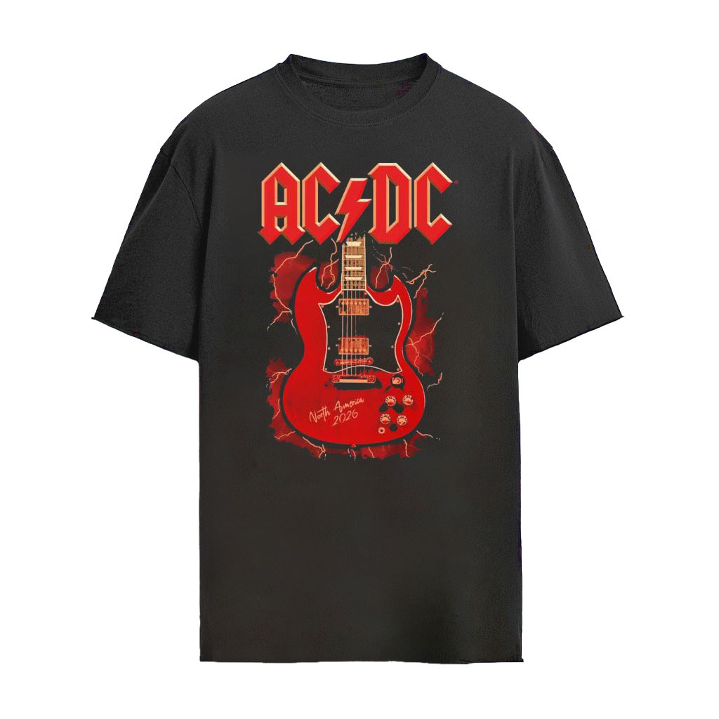 ACDC PWR Up Tour 2026 North America Merch Angus Guitar Double Shirt
