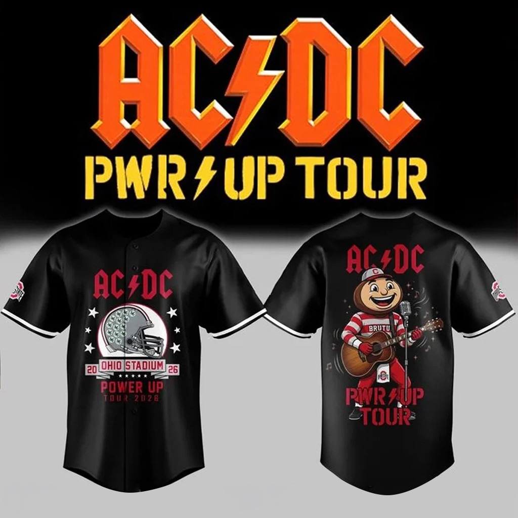 ACDC X Ohio State Buckeyes Football Power Up Tour Baseball Jersey ACDC Merch Gift Ideas