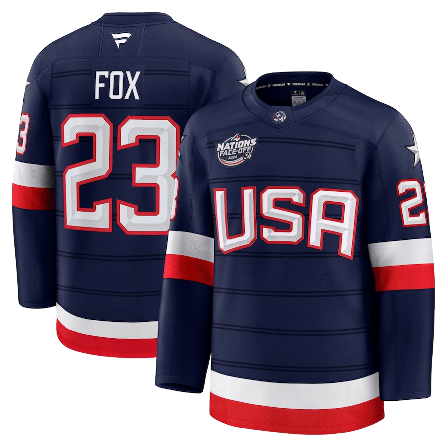 Adam Fox USA 2025 4 Nations Face-Off Stitched Navy Jersey 1 Adam Fox USA 2025 4 Nations Face-Off Stitched Navy Jersey