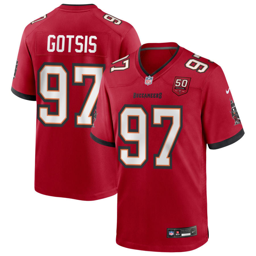 Adam Gotsis Tampa Bay Buccaneers 2025 50th Season Game Jersey - Red