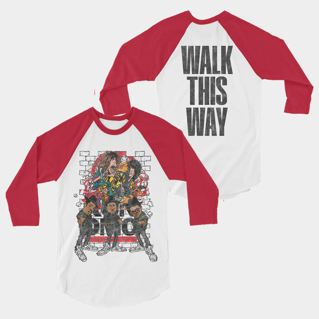 Aerosmith Merch 2026 Aerosmith X RUN DMC Walk This Way Raglan Shirt Present For Music Lovers