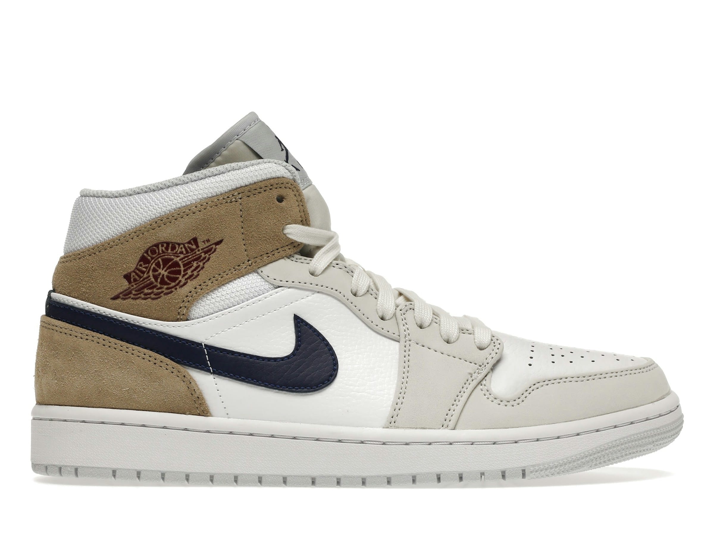 Air Jordan 1 Mid Tan Suede DO6726-100 White/Team Red/Khaki/Blue Void - Image 2