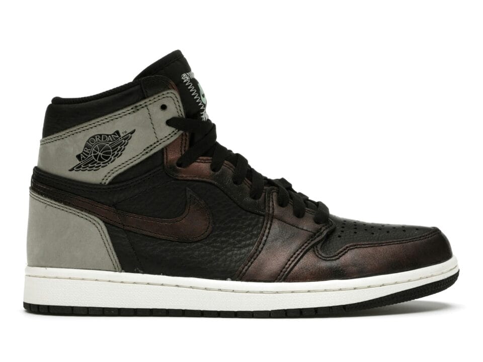 Air Jordan 1 Retro High Light Army Rust Shadow Patina - Black Leather Sneakers - Style 555088-033