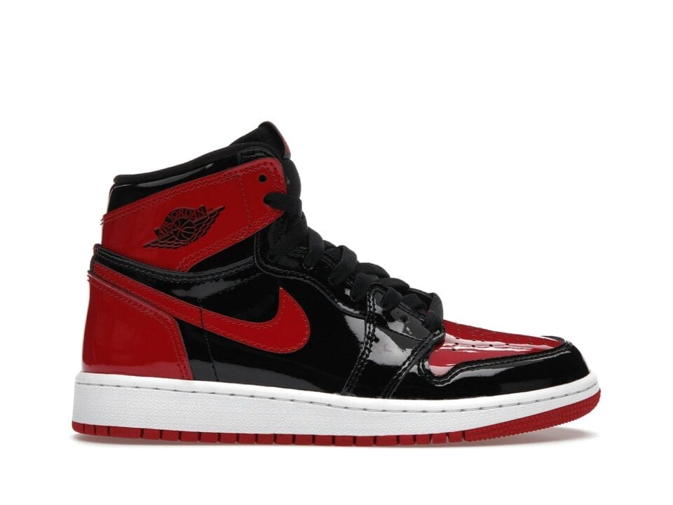 Air Jordan 1 Retro High OG Patent Bred GS Trainers - Black/White/Red Shoes | 575441-063