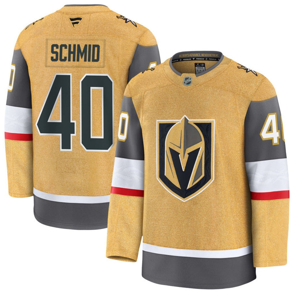Akira Schmid Vegas Golden Knights 2025 Home Premium Jersey - Gold 1 Akira Schmid Vegas Golden Knights 2025 Home Premium Jersey - Gold