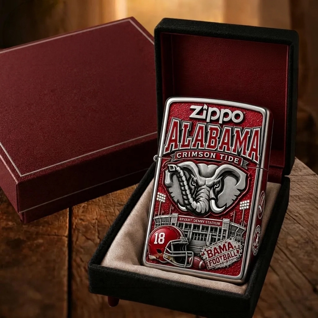Alabama Crimson Tide Football Zippo Lighter Case Fan Merch Best Gifts For Husband