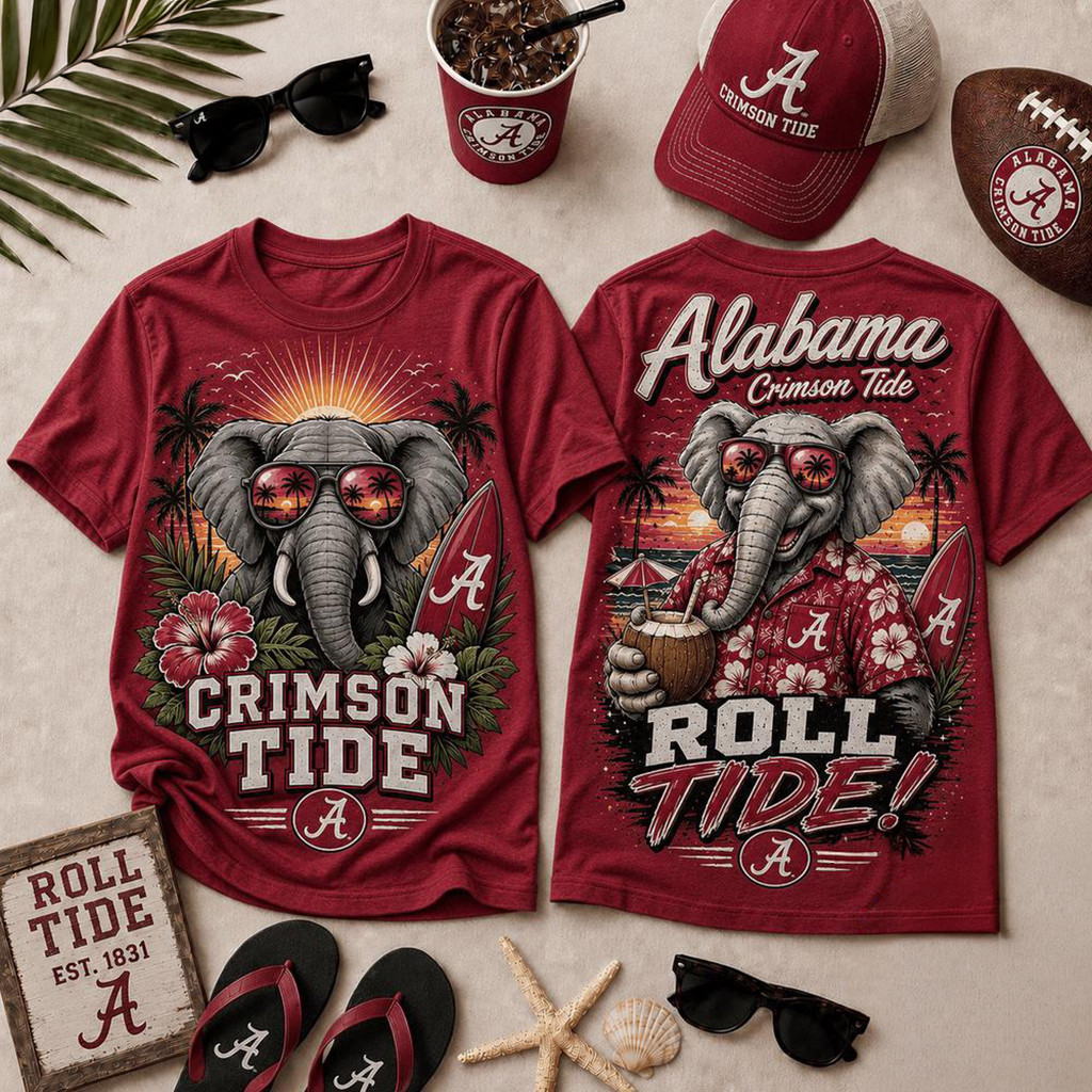 Alabama Crimson Tide Summer Tropical Mascot T-Shirt Roll Tide Shirt Gift For Football Fans