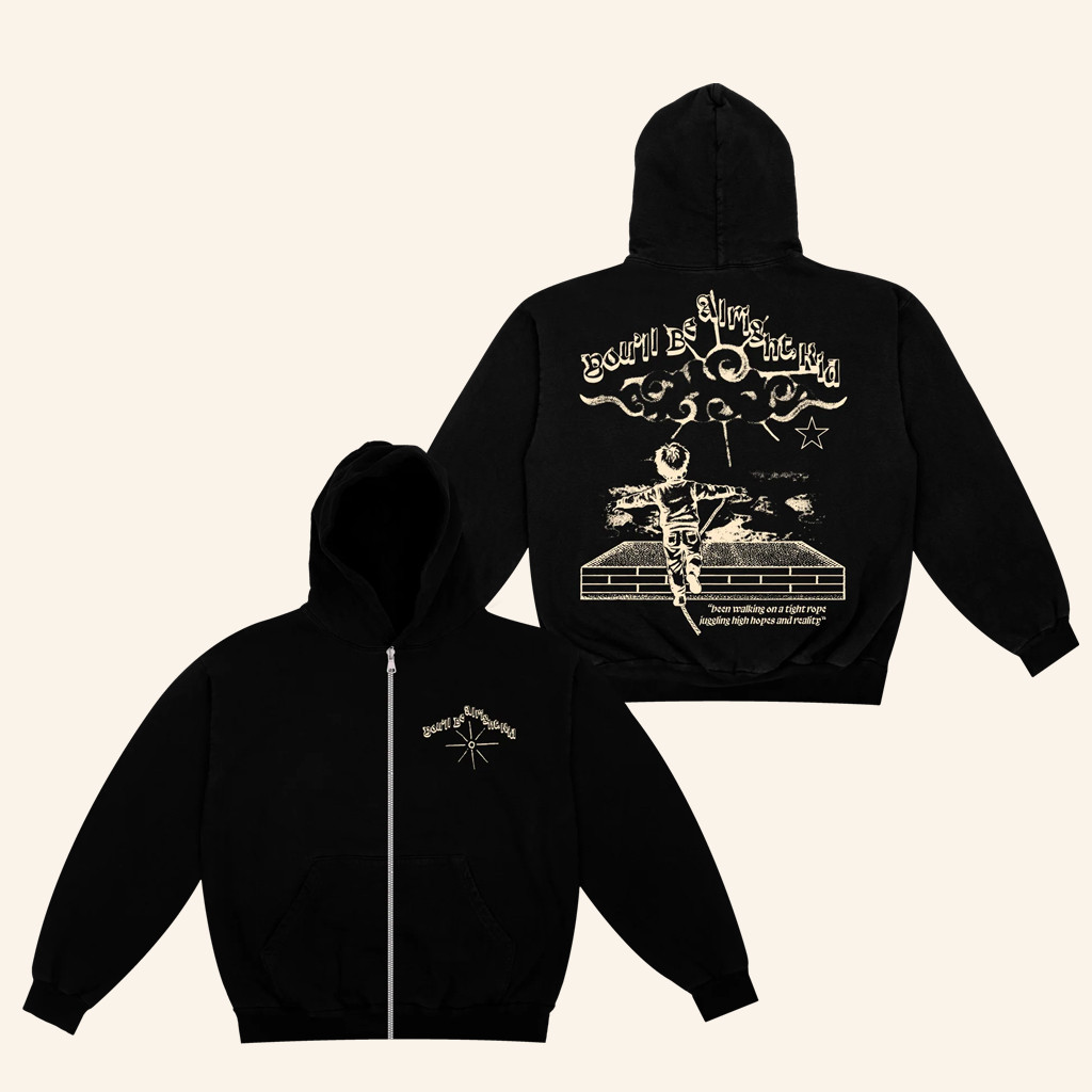 Alex Warren Merch You’ll Be Alright Kid Black Zip Up Hoodie Presents For Music Lovers