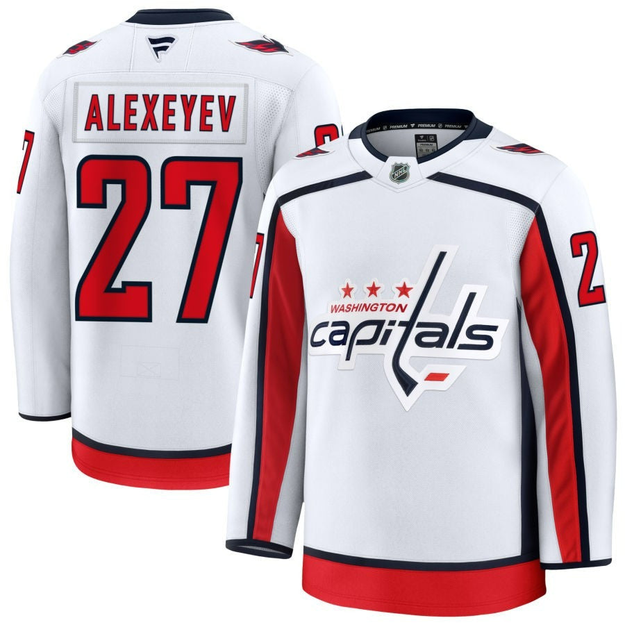 Alexander Alexeyev Washington Capitals 2025 Away Premium Jersey - White 1 Alexander Alexeyev Washington Capitals 2025 Away Premium Jersey - White