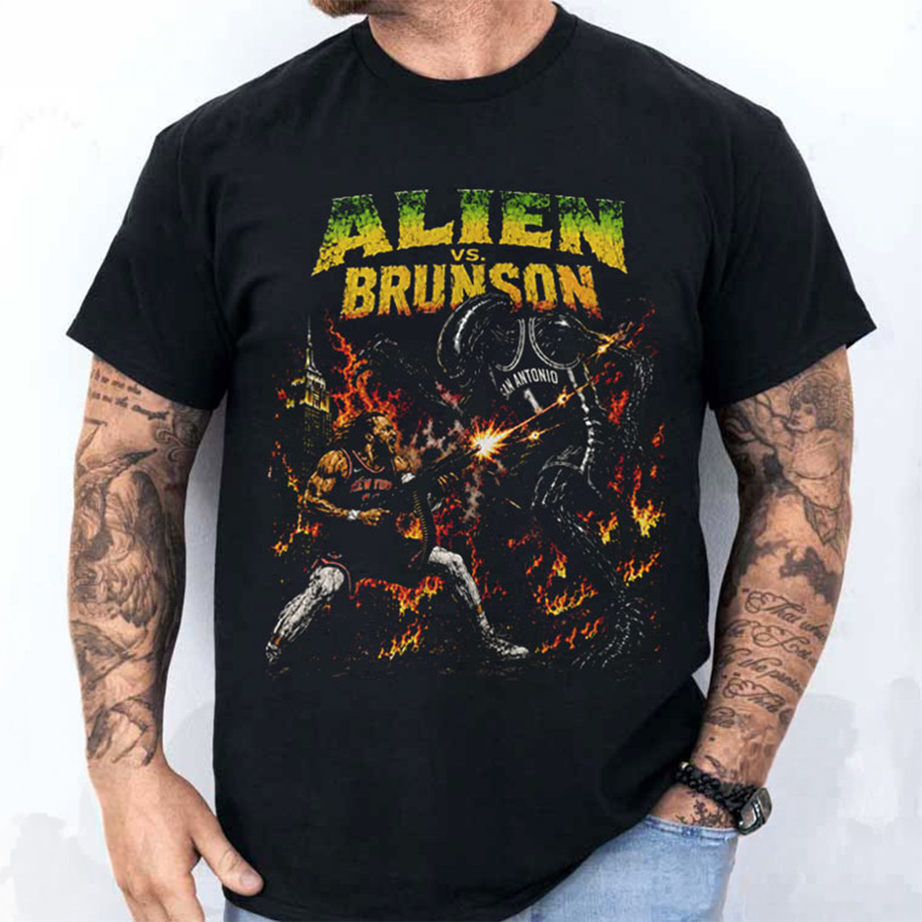 Alien Vs Brunson Comic Basketball Graphic T-Shirt Jalen Brunson Merch Basketball Fan Gifts