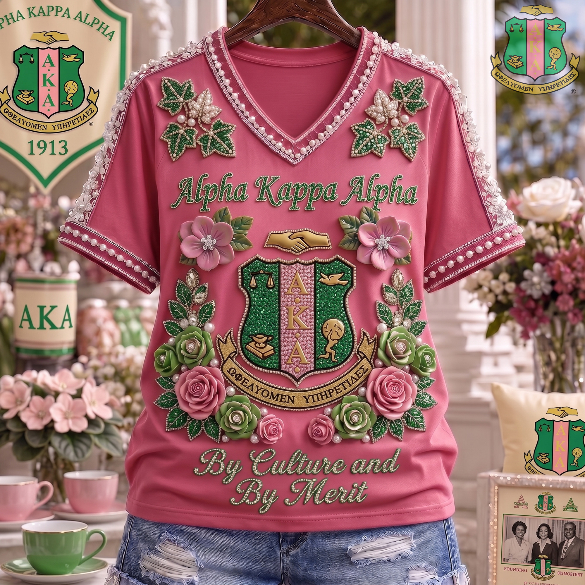 Alpha Kappa Alpha By Culture And By Merit V-Neck Shirt AKA Sorority Merch Gift For Sisters