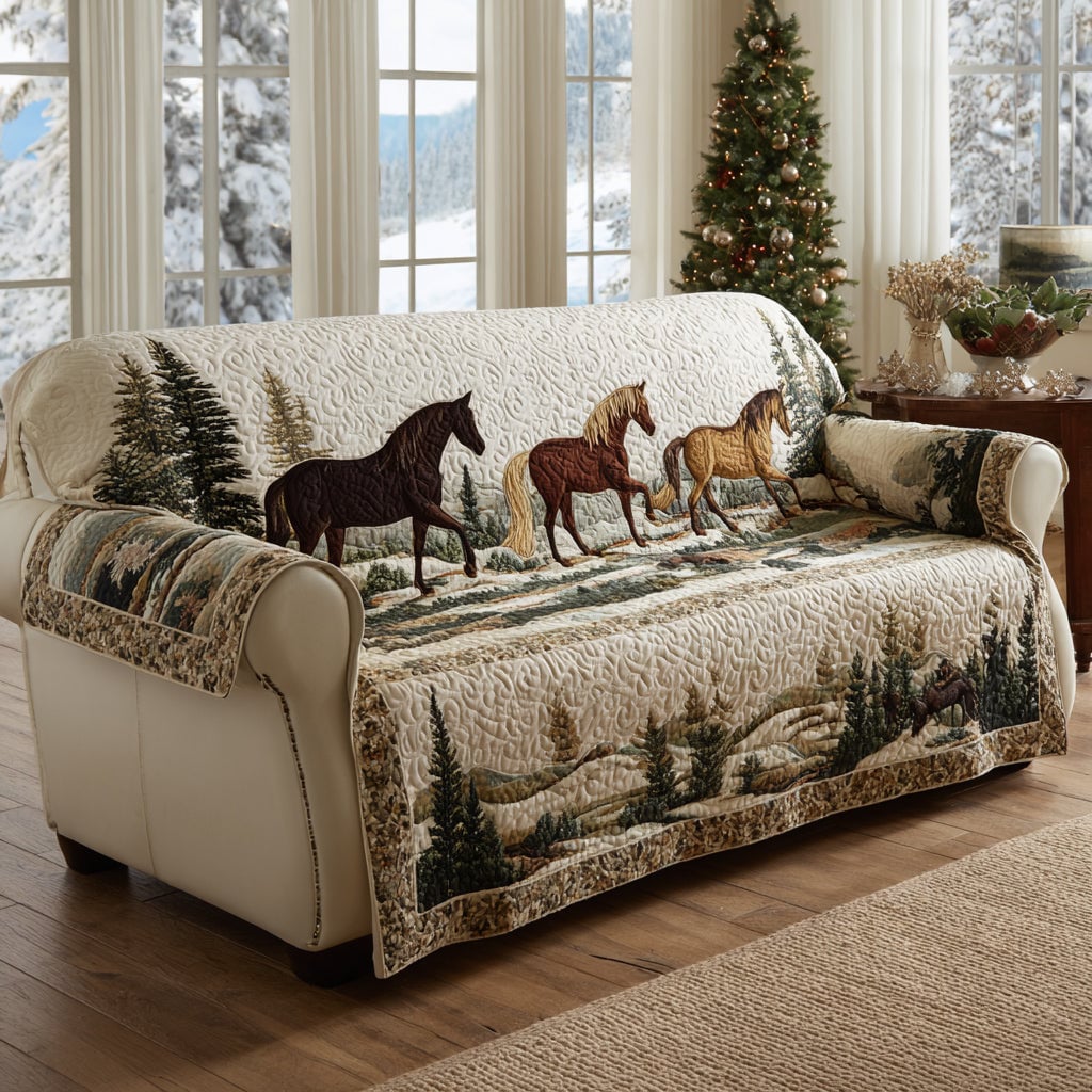 Alpine Horse Spirit Quilted Couch Cover Washable Sofa Pet Protector Mothers Day Presents For Grandma