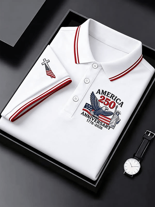 America 250 Years Anniversary Polo Shirt Faith Cross 1776 2026 Merch Patriotic Gifts For Men
