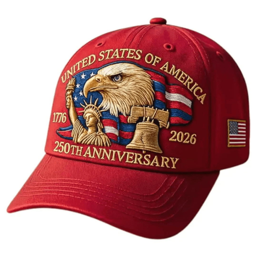 America 250th 1776 2026 Commemorative Hat USA Flag Patriotic Cap Embroidered July 4th Merch Red