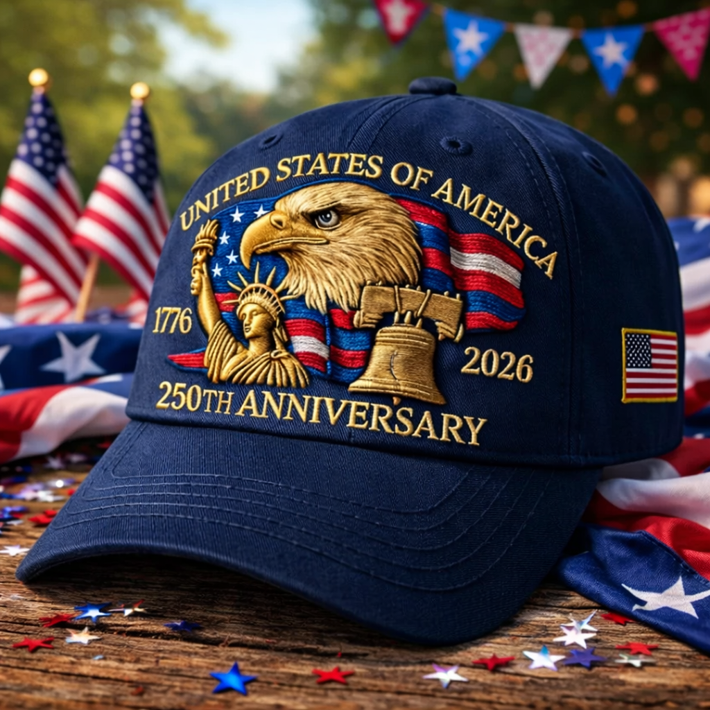America 250th 1776 2026 Commemorative Navy Hat Embroidered Patriotic 4th Of July Merch Gifts