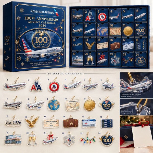 American Airlines 100th Anniversary Advent Calendar 2026 24 Days Flat Christmas Ornaments Box - Image 2