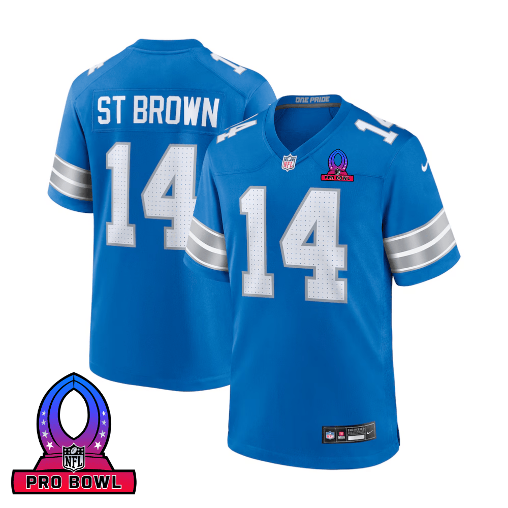 Amon-Ra St. Brown Detroit Lions 2025 Pro Bowl Patch Game Men Jersey - Blue