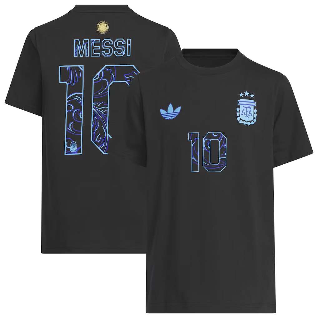 Argentina FIFA World Cup 2026 Merch #10 Lionel Messi Argentina National Team Away T-Shirt Black