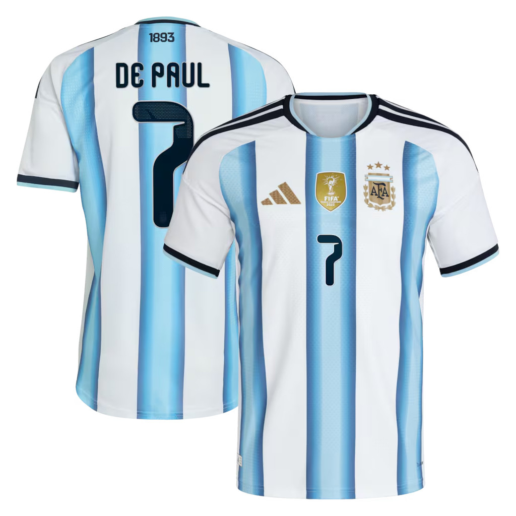 Argentina FIFA World Cup 2026 Merch #7 Rodrigo De Paul Argentina National Team Home Jersey White