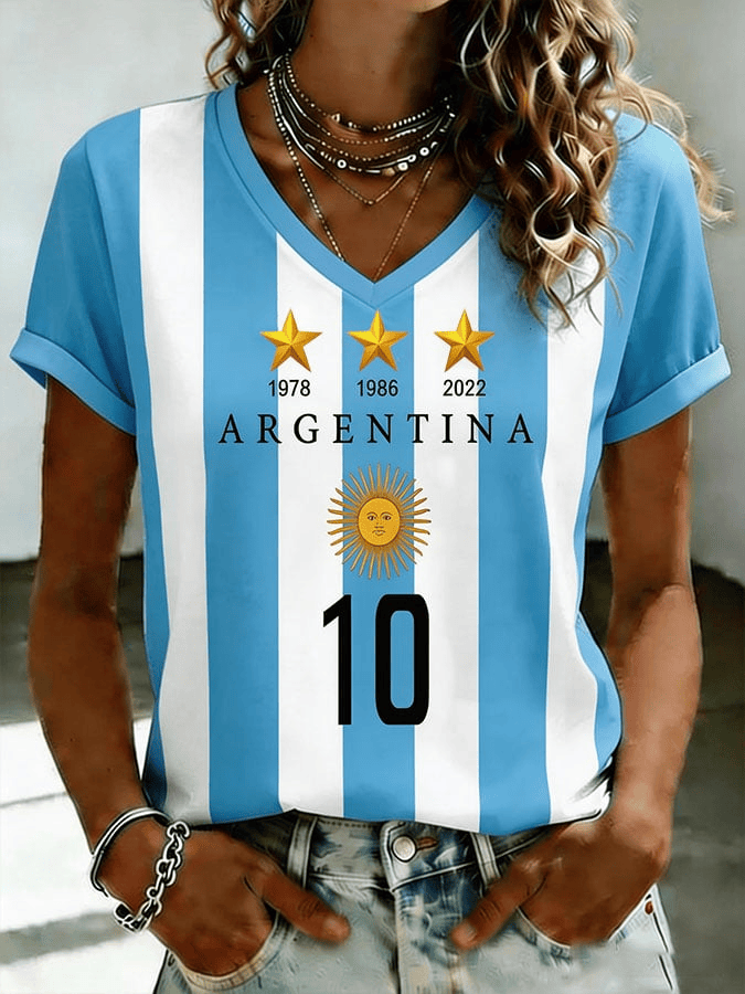Argentina Soccer FIFA World Cup 2026 V-Neck Shirt Women's Game Day Shirt Gift For Argentina Fan