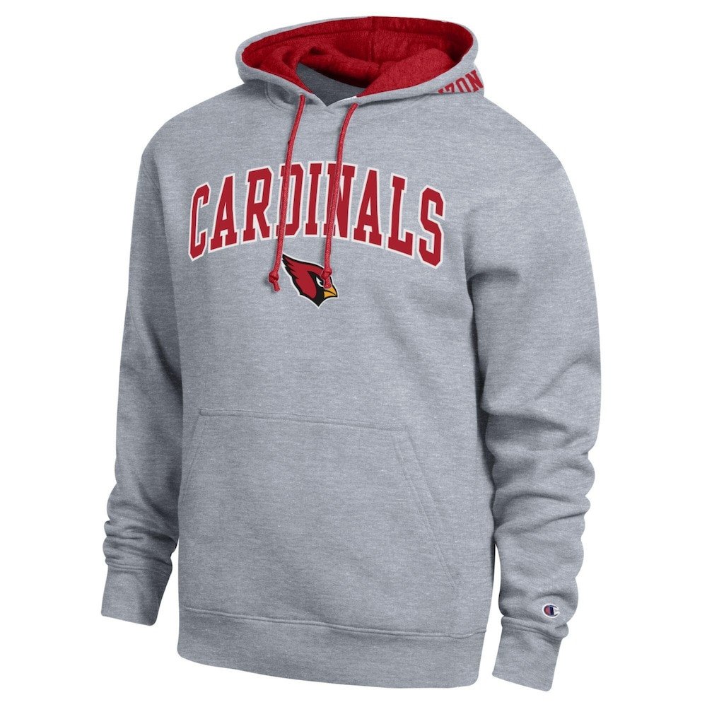 Arizona Cardinals Merch - Men's Champion Cardinal Contrast Hoodie, Heather Gray - Football Fan Gift Ideas