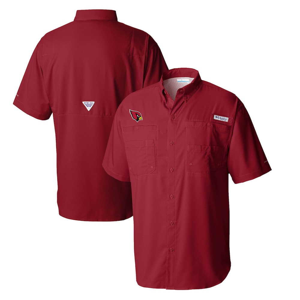 Arizona Cardinals Merch - Men's Columbia Cardinal Tamiami Omni-Shade Button-Down Shirt - Best Birthday Gift For Football Lovers
