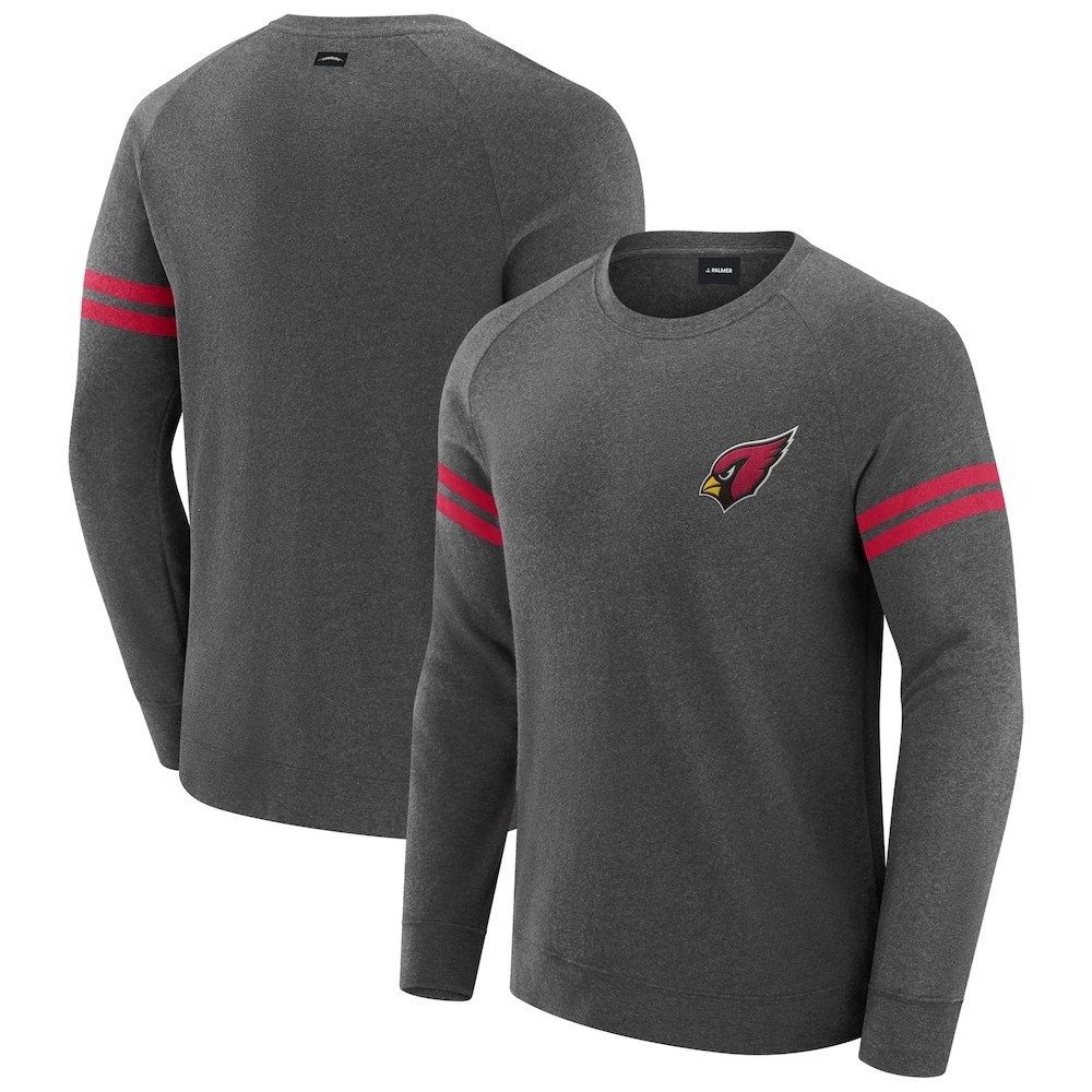 Arizona Cardinals Merch - Men's Dark Players Lounge Raglan Sweatshirt, Heather Gray - J. Palmer - Best Football Gifts For Adults