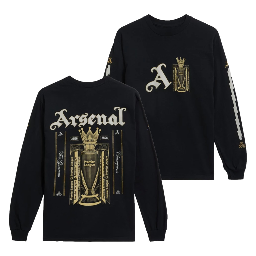 Arsenal Champions Merch Arsenal Champions Trophy 25 26 Black Long Sleeve T-Shirt Fan Gifts