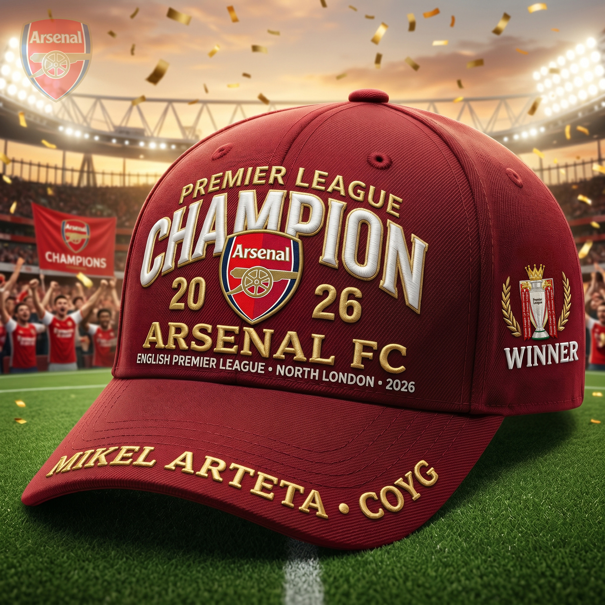 Arsenal FC Premier League Champions 2026 Hat Mikel Arteta CoyG Cap Arsenal Winner Merch Gifts